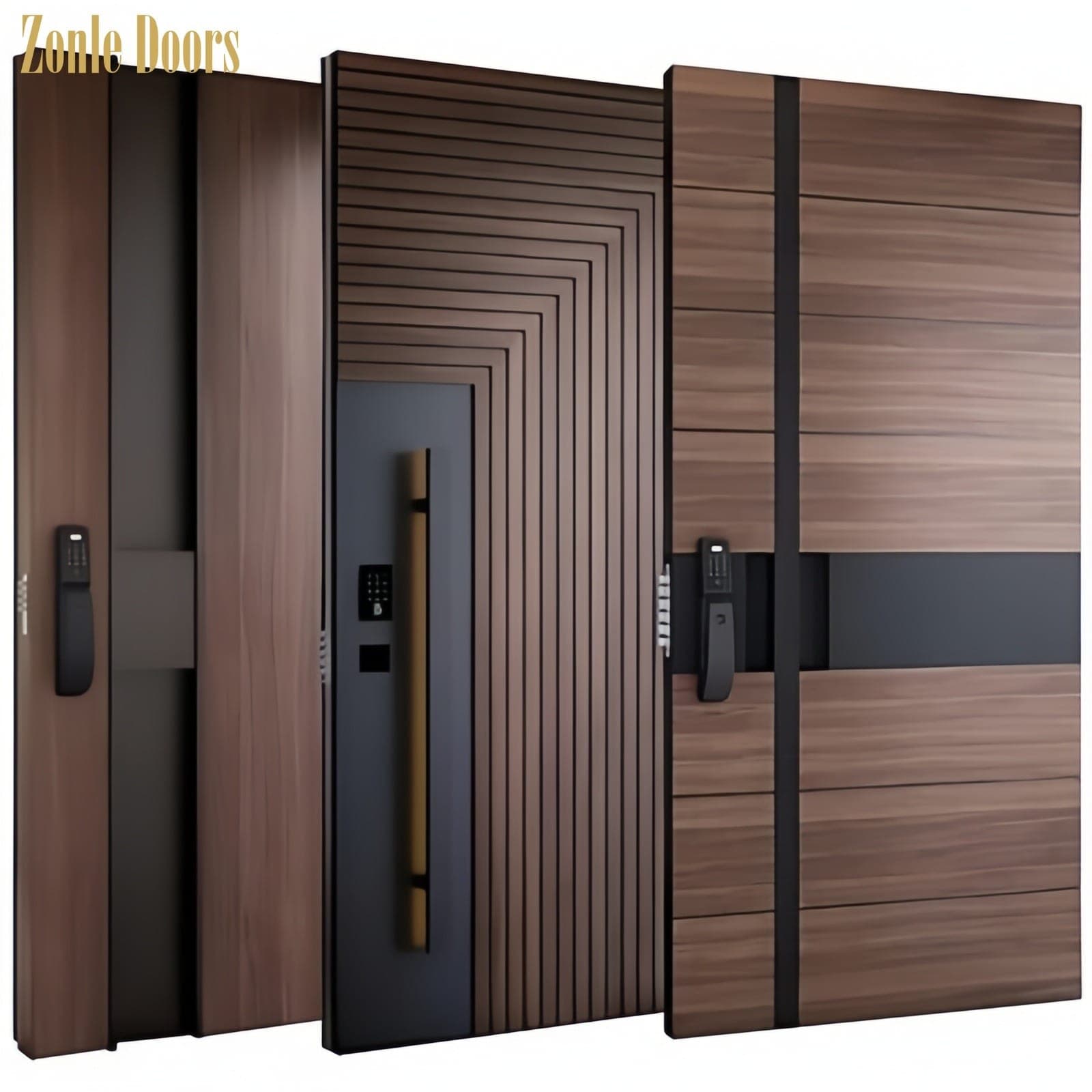 High-End Luxury Entrance Brown Pivot Door Stainless Steel Entrance Door Exterior Security Solid Wood Front Pivot Door
