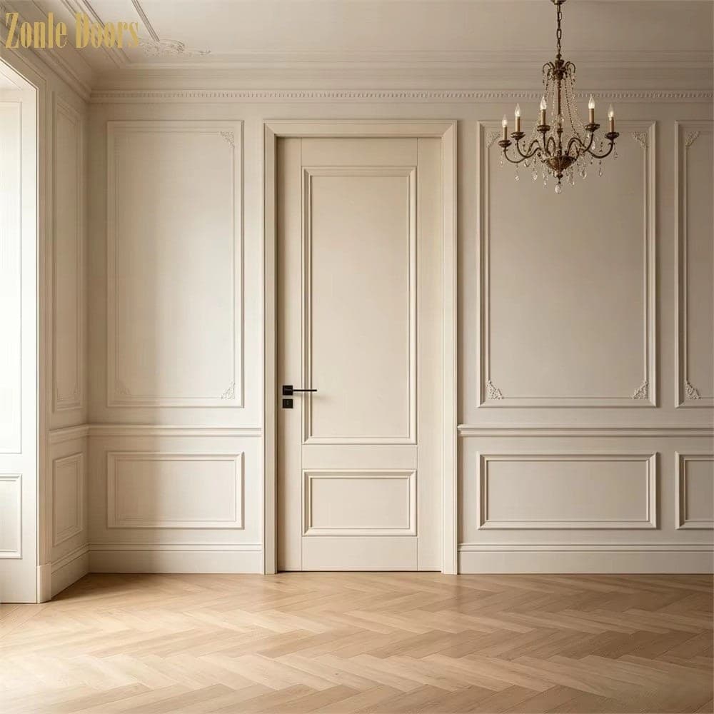 Bespoke 100% Customizable French Style Interior Door Elegant Ivory Painted Composite Door Water Resistant Luxury Bedroom Hotel