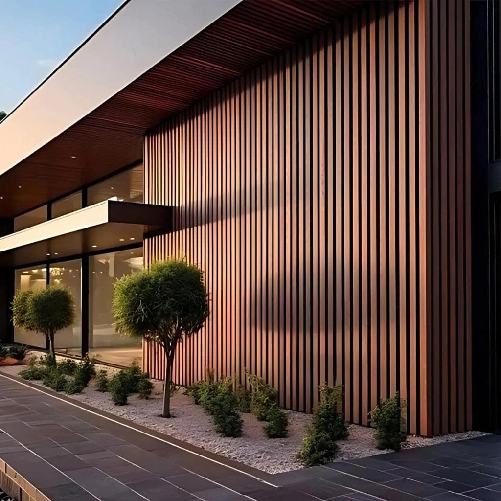 Exterior Outdoor Co Extrusion Decorative Board Louvers Facade Panel Pvc Wood Plastic Composite Wpc Great Wall Cladding Panel